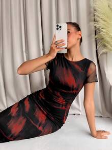 Lavishia Women's Fashionable Printed Short Sleeve Dress, Spring/Summer,Summer Dresses For Women - Red and Black - View 6