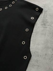 ROMWE MEN Essentials Débardeur décontracté à col rond avec décoration en métal, style de rue pour hommes - Noir - Voir 3