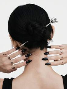 MortiRose 1 Piece Personalized Gothic Cool Silver Skull Screw Rod Daily Travel With Women's Hairpin,Goth/Gothic/Punk/Grunge/Dark Gothic,Streetwear,Summer/Festival/Prom/Party,Vintage,Black - Silver - View 7