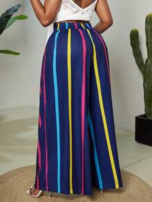 Maweii Pantalones anchos de rayas coloridas para mujer de talla grande, para uso casual, diario y de vacaciones, para primavera/verano - Multicolor - Ver 2