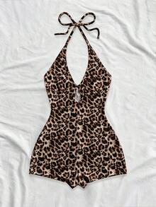 Soleia Damjumpsuit i retrostil med leopardmönster, sexig och romantisk elegant, lämplig för utflykter, gatustil, strandsemester, bohemisk stil, lämplig för dejter, bröllop, fester, chic, helgdagar - Multifärgad - Visa 3