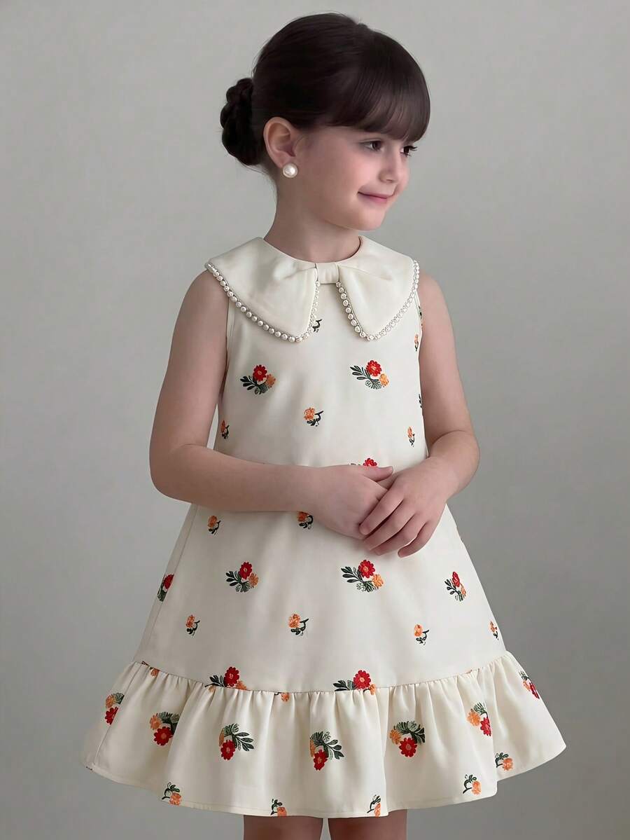 SHEIN Đầm casual không tay họa tiết hoa nhí cho bé gái, cổ Peter Pan. - Nhiều màu - Xem 1