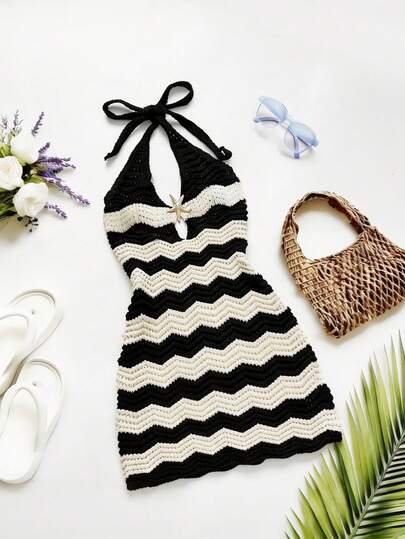 Trelyra Seashore Starfish Decor Vacation Style Swimsuit Cover Up Camisole Dress With Ruffled Hem