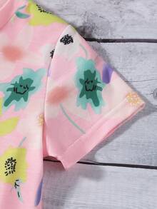 SHEIN Genkimix Kids 女童碎花休闲T恤裤套装，适合日常外出和运动，春夏秋季皆宜。 - 粉色 - 查看 9