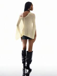 Lumivelle 2026 女士新款春夏度假风露肩纹理休闲针织罩衫 - 黃色 - 查看 3