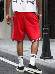 Manfinity Roghcode Men's Contrast Color Numeric Print Basketball Shorts Football - Black - View 2