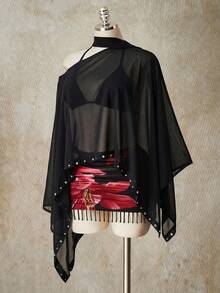 SHEIN ICON Áo kiểu nữ cỡ lớn thời trang đính đinh tán, gợi cảm, xuyên thấu. - màu đen - Xem 1