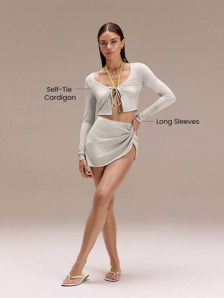 Chlorine-Resistant Glossy Getaway Sun-Protective Metallic Cardigan Swimming Beach Pool Holiday Vacation Summer Wear