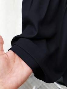 GlowEve CURVE Plus Size Women Solid Color Patchwork Ruffle Pleated Design Loose Blouse - Black - View 4