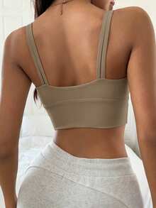 DAZY Lightweight Shaping Solid Color Minimalist Sports Bra, Can Be Worn Outerwear - Brown - View 2
