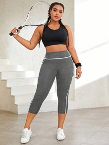 Rhythm Era Quần legging thể thao cỡ lớn với đường may tương phản - Màu Xám nhạt - Xem 4