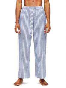 1pc Men's Striped Print Loungewear Bottoms, Winter - Multicolor - View 1