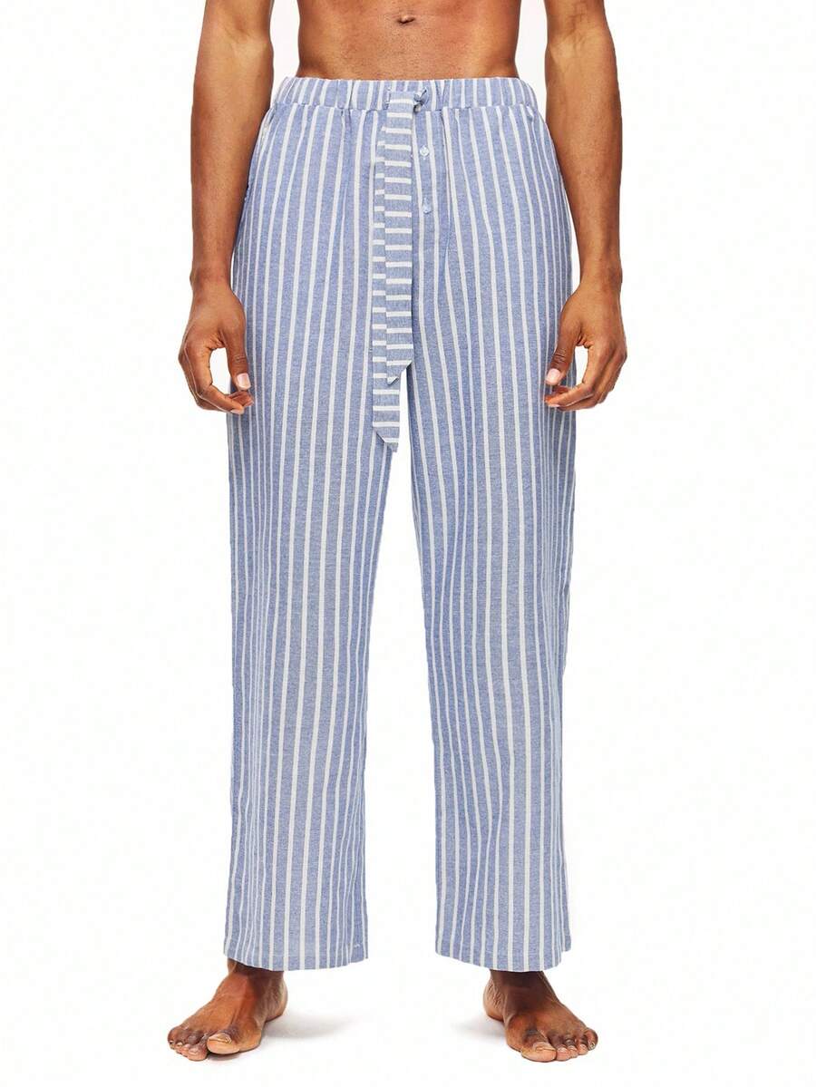 1pc Men's Striped Print Loungewear Bottoms, Winter - Multicolor - View 1