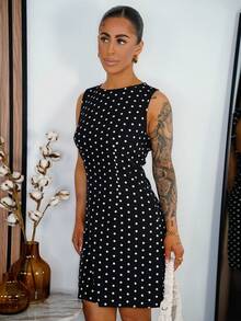 SAYEHFBABY 女士圆点印花露背系带时尚迷你连衣裙 - 黑色 - 查看 5