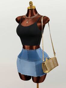 Mistrie Women's Frayed Hem Casual Denim Pencil Skirt - Blue - View 5