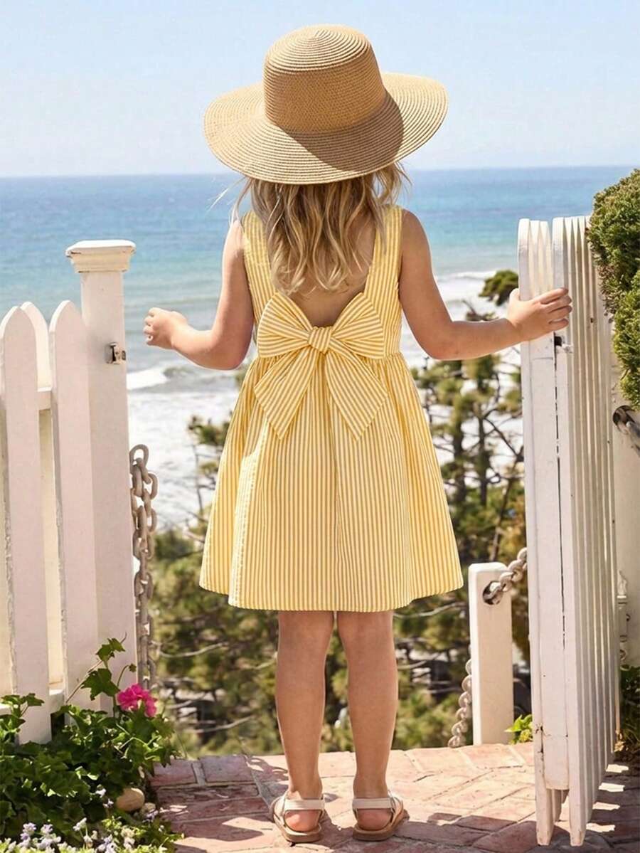 Emery Rose Kids Emery Rose Kids Young Girl Woven Striped Casual Camisole Dress Kids White And Yellow Coquette For Girls - Yellow - View 1