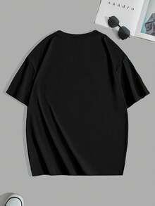 Manfinity Joysei Men's Floral & Letter Print Casual Round Neck Short Sleeve T-Shirt, Summer - Black - View 4