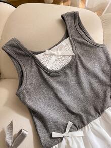 Young Girl Bow Decor Vest And Shorts 2pcs Set - Multicolor - View 4