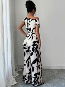 Elenzga Women's Elegant Holiday Slimming Printed Summer Romper - Apricot - View 2
