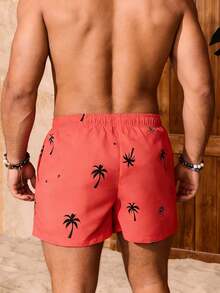 Manfinity KASUA Men's Palm Tree Print Drawstring Waist Pocket Beach Shorts - Red - View 2