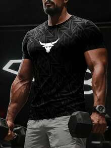 Áo thun thời trang nam mùa hè in kỹ thuật số - màu đen - Xem 1