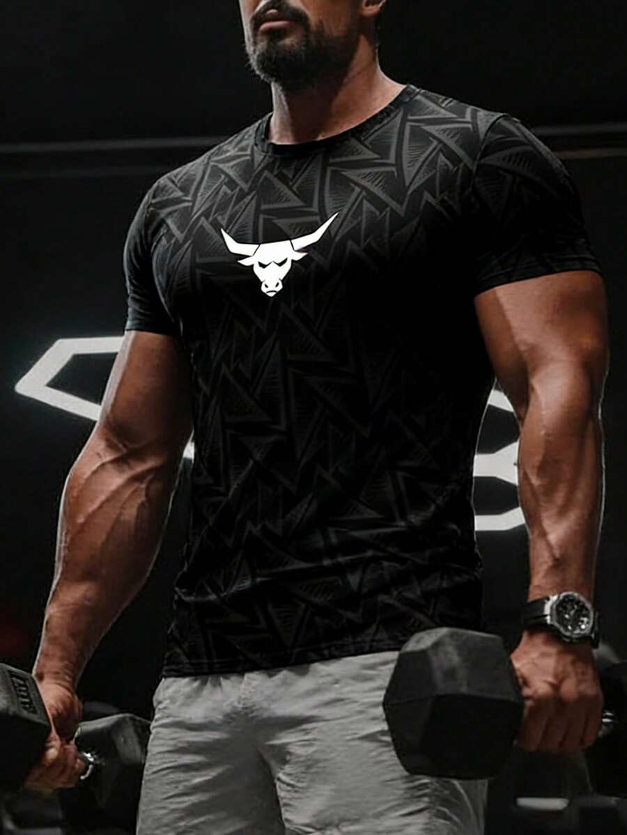 Áo thun thời trang nam mùa hè in kỹ thuật số - màu đen - Xem 1