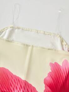 Teen Girl Summer Beach Vacation Floral Print Fitted Mermaid Hem Cami Dress With Ribbon - Multicolor - View 4