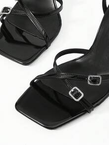 Mnmlis Giày sandal cao gót mũi vuông gợi cảm thời trang dành cho nữ - màu đen - Xem 3