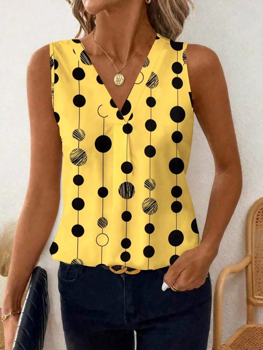 EMERY ROSE Women's V-Neck Sleeveless Floral Print Casual Tank Top - Yellow - View 1