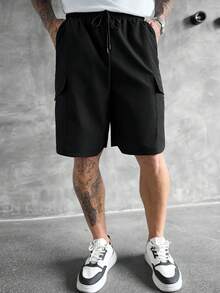 SLATEMANN 男士多口袋抽绳腰休闲工装短裤 - 黑色 - 查看 2