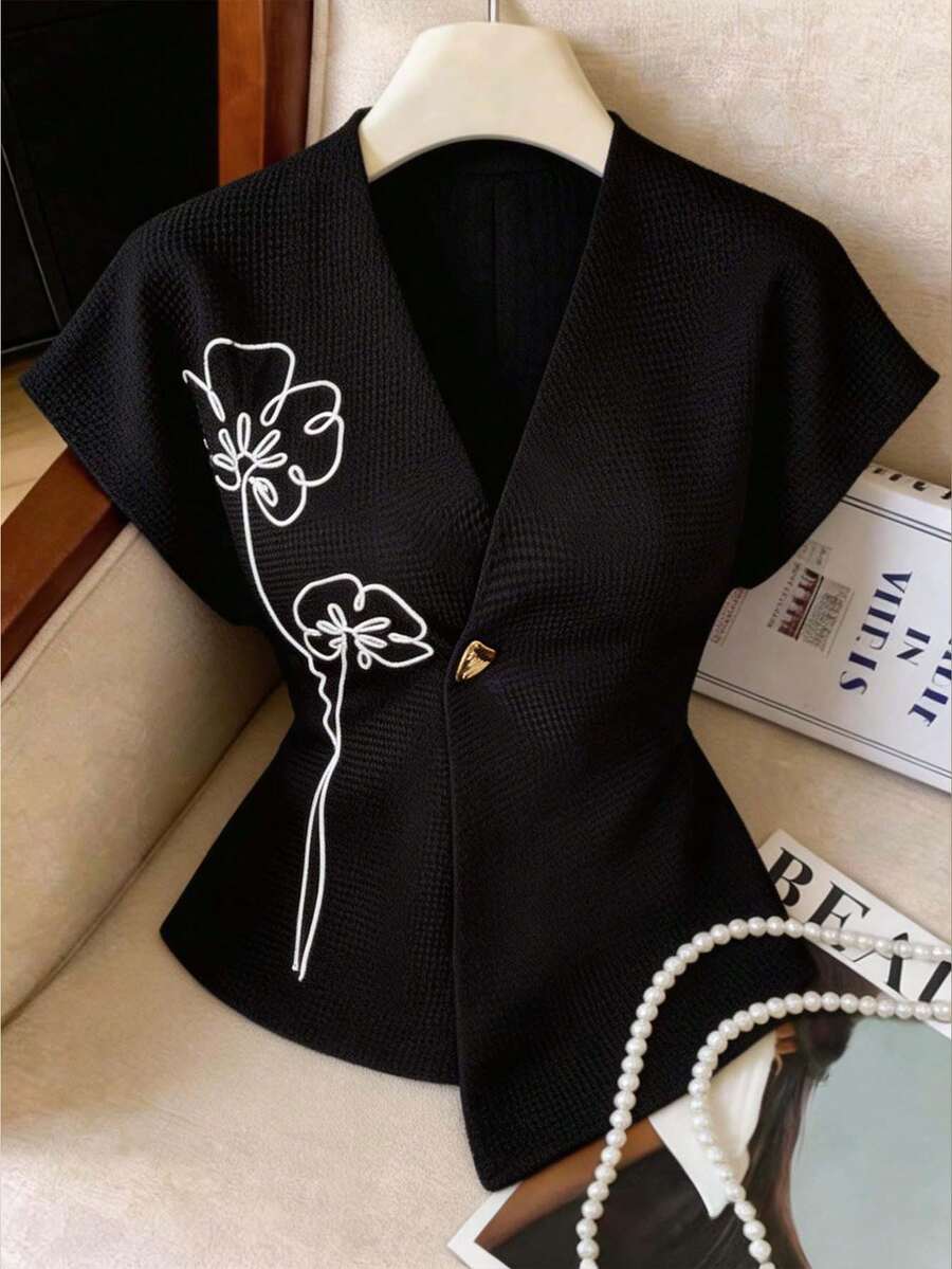 Feyla Áo blazer nữ tay ngắn kiểu quấn thanh lịch, đa năng - màu đen - Xem 1