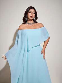 Viva Relle Plus Size Asymmetrical Off-Shoulder Fitted Vacation Dress, Spring/Summer - Mint Green - View 5