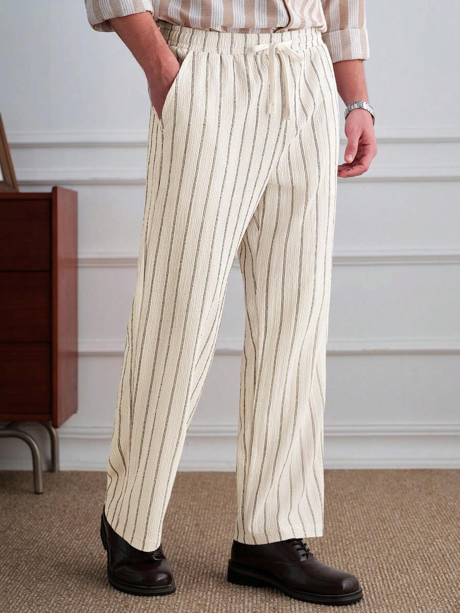 Core Aspect 男士休闲条纹印花抽绳直筒裤，适合度假和日常通勤