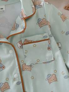 SHEIN Vintaside Kids Newborn Footed Pajamas, Cartoon Dinosaur Print Pattern With Drawstring Trim, Soft And Comfortable Fabric - Green - View 8