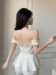 Celisse Women's Solid Color Ruffle Off Shoulder Elegant Sexy Blouse - Apricot - View 2
