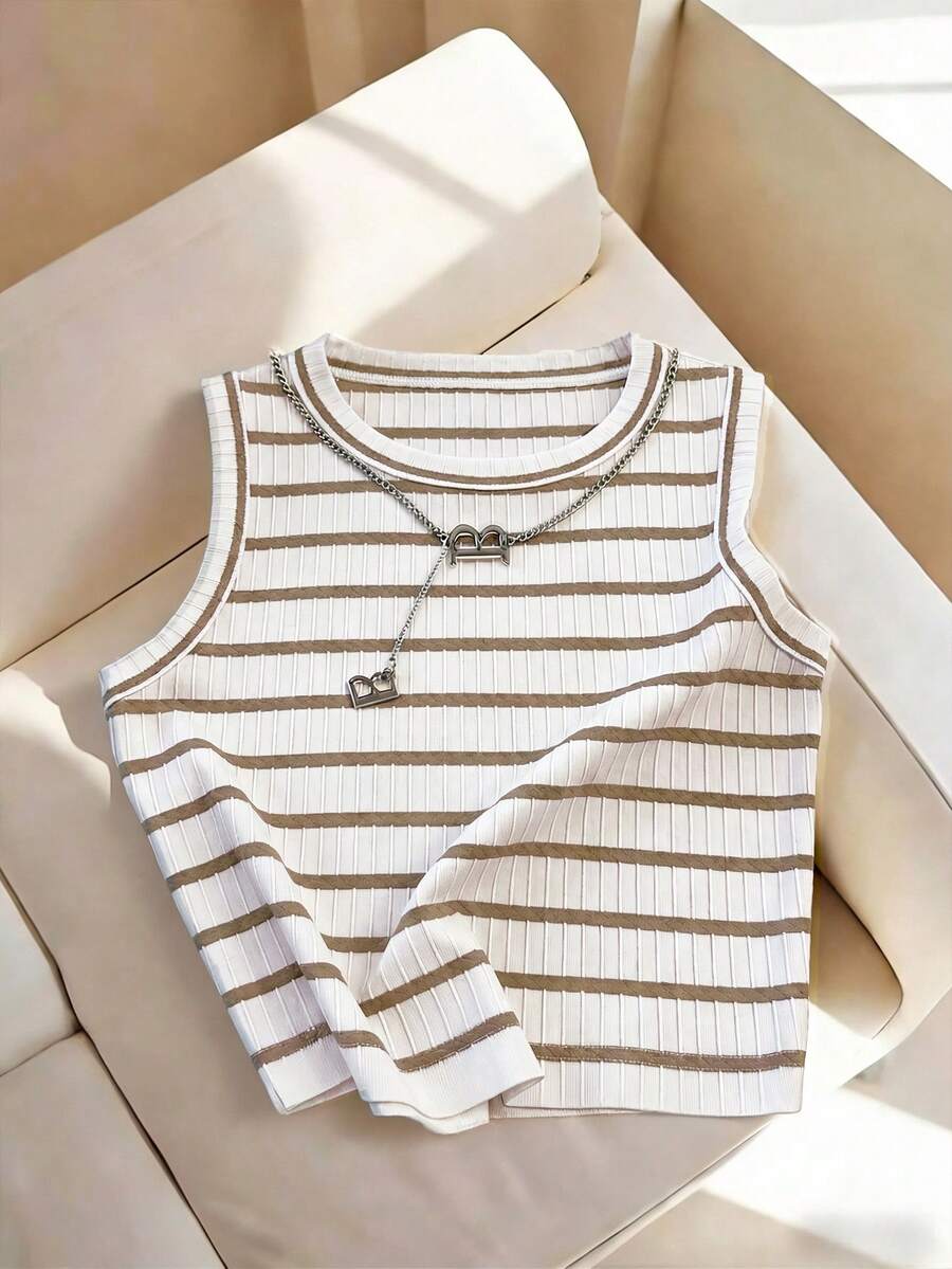 SHEIN LUNE Women's Ribbed Round Neck Casual Ribbed Tank Top - Multicolor - View 1