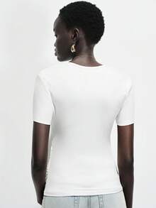 Lumivelle Áo thun ngắn tay nhún eo mùa hè dành cho nữ, thích hợp mặc đi làm và mặc hàng ngày. - trắng - Xem 7