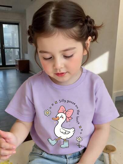 Infant/Toddler Girls' Fashionable Comfortable Minimalist Round Neck Short Sleeve T-Shirt