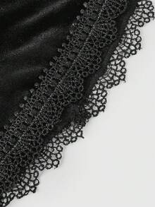 ROMWE Plus Size Women Gothic Vintage Palace Luxurious Black Velvet Lace Ruffle Elegant Blouse, Autumn/Winter - Black - View 4