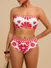 Travachic 大码女士印花抹胸比基尼套装，女士夏季服装，女士泳衣，女士泳装，沙滩装，女士沙滩套装，外出 - 彩色 - 查看 7