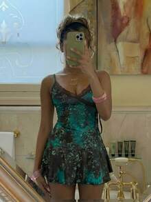 SHEIN Unity Đầm retro in họa tiết phối ruy băng gợi cảm, đầm dự lễ hội âm nhạc dành cho nữ, đầm phong cách Y2K, đầm đẹp, đầm ấn tượng, đầm gợi cảm. - Nhiều màu - Xem 1