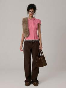 MUSERA Petal Sleeve Cinched Waist Stripe Shirt Top Spring Summer Cute Cosy Cottage Core Spring Y2k Coco Cloud - Watermelon Pink - View 5