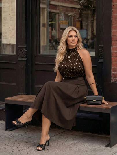 Easura Chân váy chữ A dáng suông, thanh lịch, cao cấp, cỡ lớn, phù hợp cho công sở, với khóa kim loại trang trí.