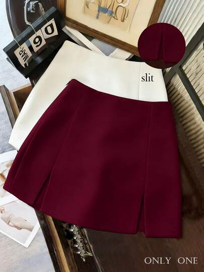 Franclia Falda mini de talle bajo versátil y casual con abertura en el bajo, adecuada para primavera, verano, otoño e invierno