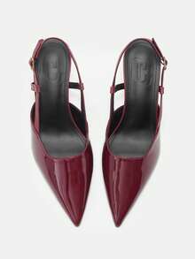 CUCCOO CURVES Chaussures femme à large maintien, mode, bout pointu, talon aiguille, bordeaux, chaussures femme à bride arrière. Chaussures femme simples, classiques, confort quotidien, talons hauts épaissis, grande taille - Rouge foncé - Voir 4