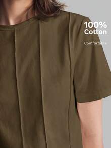 Ontre 2026 SS Neue Damen Einfarbig Minimalistisch Casual, Rundhals Kurzarm T-Shirt, Khaki Kurzarm, Locker Lässiges T-Shirt, geeignet für Valentinstag, Sommerkleidung, Business Casual Damenbekleidung, Damen Urlaub Strand, Geburtstagsparty, Lehrerin Outfit, Rückkehr zur Schule Basis Top - Braun - Übersicht 3