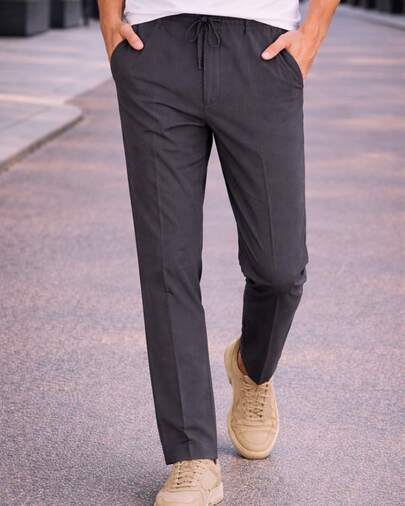 Pantalón Jogger  de Caballero Gris Oxford Ligero y Elástico con Cintura Ajustable