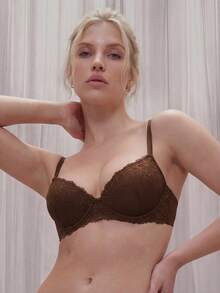 Bralution 1 buah Bra Wanita Berenda Bunga dengan Bantalan dan Kawat Penyangga - Coffee Brown - View 1
