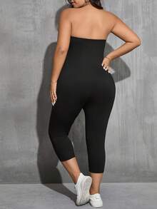 SHEIN Essnce Bộ 2 món áo liền quần màu đen trơn, cỡ lớn, kiểu dáng thường ngày, thích hợp cho mùa hè. - màu đen - Xem 2