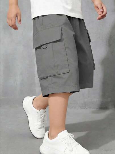 Tween Boys' Casual Everyday Comfortable Patch Pocket Loose Solid Woven Shorts